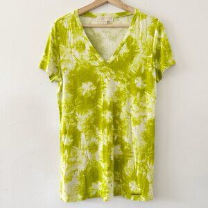 MICHAEL KORS Green Tie Dye V-Neck Jersey Knit T-Shirt MK Logo‎ Rayon Tee